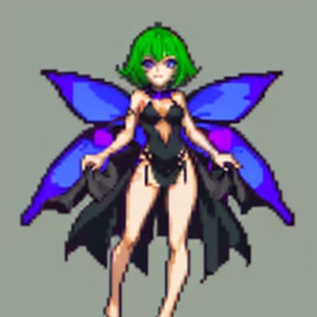 gothic, anime, evil fairy,a short ripped dress, red nails, long light green hair, evil face, fairy, dark fantasy, fairy wings with a poisonous pattern, small boobs,  simples background, purple eyes, barefoots, gbaportrait, model sheet, chara-sheet