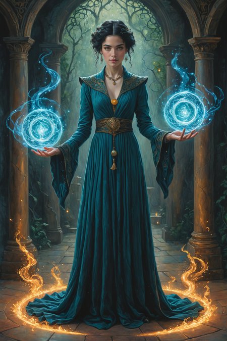 full body length cinematic  digital oil pastel on canvas <lora:oil_pastel:1.00>  by (((Don Jacobson) and Austin Osman Spare) and Mab Graves) and Ross Tran,   casting magic ring spells, casting a magical spell <lora:ring_spells:0.55>