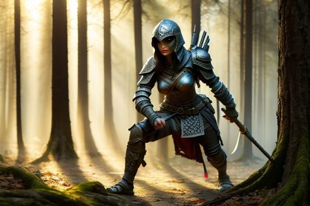 RAW photo, (masterpiece:1.3), subsurface scattering, heavy shadow, (high quality:1.4), (intricate, high detail:1.2), professional photography, HDR, High Dynamic Range, realistic, ultra realistic, photorealistic, high resolution, film photography, ambient lighting, atmospheric effects, <lora:detail_slider_v4:2>, OverallDetail, a female ranger, highly detailed face, intricate leather armor, holding a spear in hand, in a sinister forest,  <lora:FantasyRanger:o.6>, FanRan, FanFo, <lora:FantasyForest-10:0.5>, <lora:zoom_slider_v1:-1>, dynamic pose, epiCPhoto