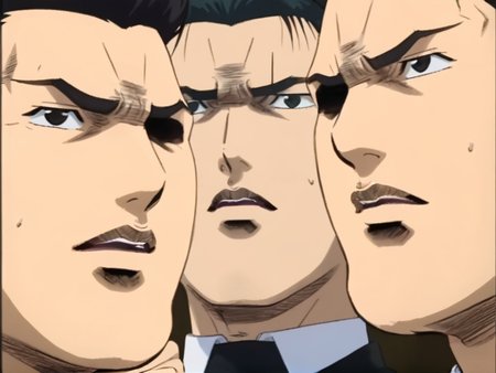 detailed background, 
 <lora:cromartie.pony:1>,
cromartie, 3 boys, 
shade face,