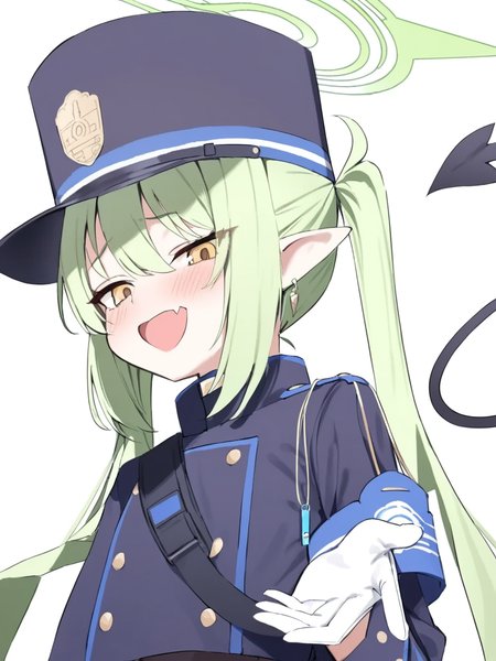 1girl,highlander twintails conductor (blue archive),1girl, hat, twintails, solo, open mouth, white gloves, @ @, blush, fang, demon tail, simple background, upper body
<lora:delta_char_highlander_twintails_conductor_(blue_archive)-000020:1>,masterpiece, best quality, absurdres