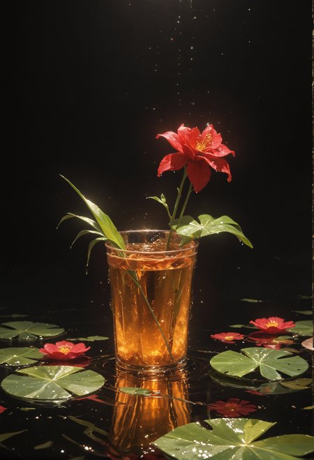 score_9,score_8_up,score_7_up,embedding:zPDXL2, masterpiece,best quality,highly detailed,detailed background, film grain,colorful,Expressiveh,Cinematic Lighting, realistic, simple background, flower, water, gradient, gradient background, no humans, leaf, plant, black background, red flower, gem, light particles, crystal, water drop, still life<lora:增强\(收藏)\(增强)sdxl_lightning_8step_lora.safetensors:1.0:1.0> <lora:增强\(收藏)\(增强)Hands XL 4.safetensors:1.0:1.0> <lora:增强\(收藏)\(增强)Expressive_H-000001.safetensors:0.6:0.6> <lora:增强\(收藏)\glowneon_xl_v1.safetensors:1.0:1.0> <lora:增强\(增强)sinfully_stylish_PONY_0.2.safetensors:0.4:0.4> <lora:Vixon\(收藏)\Vixon's Pony Styles Thermal.safetensors:0.4:0.4>