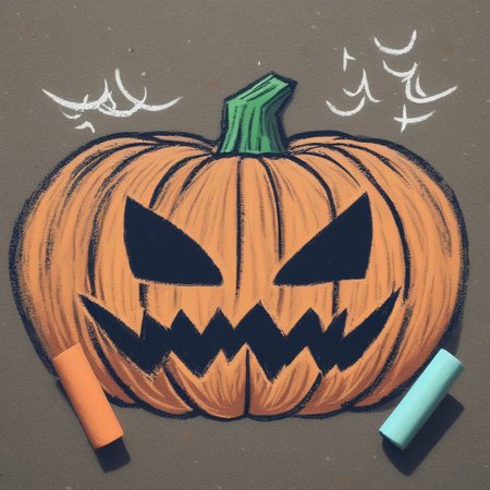 ch4lkdr4wing, chalk, jack-o'lantern