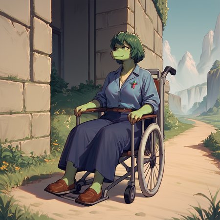 score_9,score_8_up,,score_7_up,masterpiece,high resolution,
 <lora:Olivia_Halford:0.8>,OliviaHalford,1girl,solo,female,sitting,in wheelchair,
shadow detail,natural light,backround detail,outside