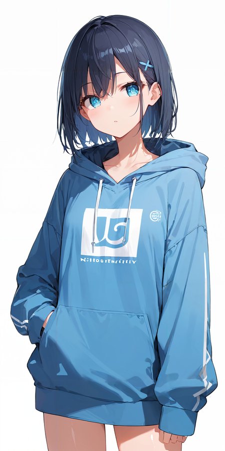 score_9, score_8_up, score_7_up,source_anime, high res image,masterpiece,best quality,girl,cute face,clear skin,shiny hair,ultra detailed eyes,simple background,<lora:hoodie_pony_V1.0:1>  jyojifuku, hoodie