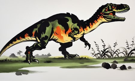 <lora:cipcd_xl-000005:0.9>,a colorful theme cipcd_xl painting,a tyrannosaurus is sitting on the grass,chinese zodiac,no humans,solo,whitebackground,simple background,simple detailed,8K,HDR,UHD,masterpiece,best quality,high resolution,wallpaper