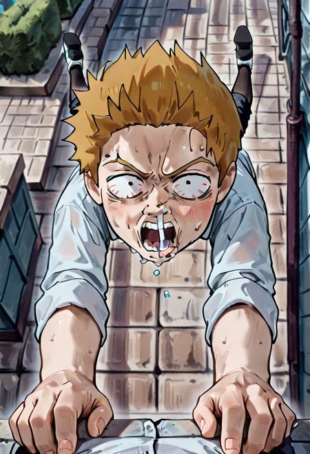masterpiece,best quality,amazing quality,very aesthetic,absurdres,newest, huge filesize,
BREAK 
1girl,
BREAK 
SOSCLB,climbing,
floating hair,scenery,wind,
mob_psycho_funny_face, face focus, open mouth, snot, exaggerated expression, impact lines, teeth, sweat, meme, parody,
depth of field,close up,
(from high above:1.5),
looking at viewer,pov