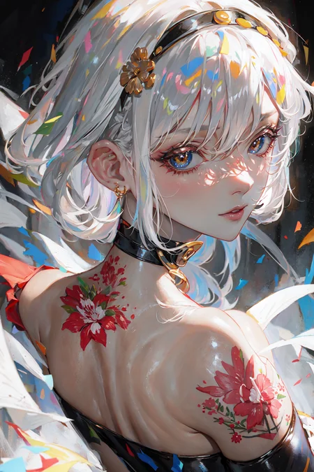 masterpiece, best quality, 1girl  <lora:Cyber PUBG:0.8>,tattoo,white hair,