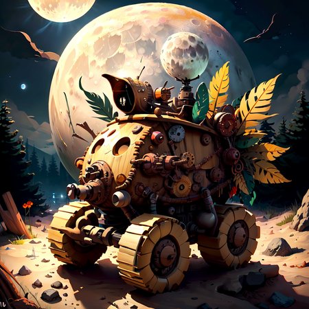 trending  <lora:totempunkai_v20:.7> totempunkai moon rover made of wood on the moon