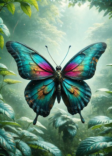 A vibrant ais-trnshd butterfly, flying in a lush garden <lora:ais-trnshd-sdxl:1>