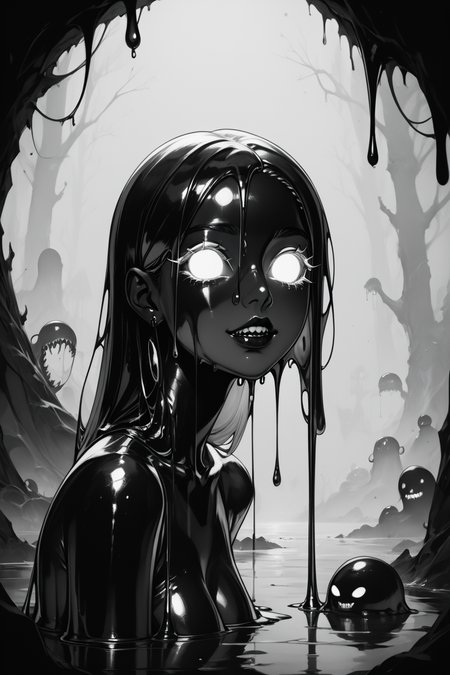 score_9, score_8_up, score_7_up, score_6_up, score_5_up, score_4_up, <lora:GRIM_v1:1>  greyscale, monochrome, limited palette, horror (theme), eldritch abomination, chaotic, silhouette,, <lora:wizardslimev15-t:1> wizardslimus, slime skin, transparent head, transparent body, transparent hair, transparent face, transparent, slime girl