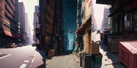 highly insanely detailed, masterpiece, top quality, best quality, highres, 4k, 8k, RAW photo, (very aesthetic, beautiful and aesthetic), bebop cityscape, buildings, radiator, ait conditioning, cardboard box, trash, street, car, <lora:bebopv01:0.5>, 
__lazy-wildcards/dataset/background-color__âââ