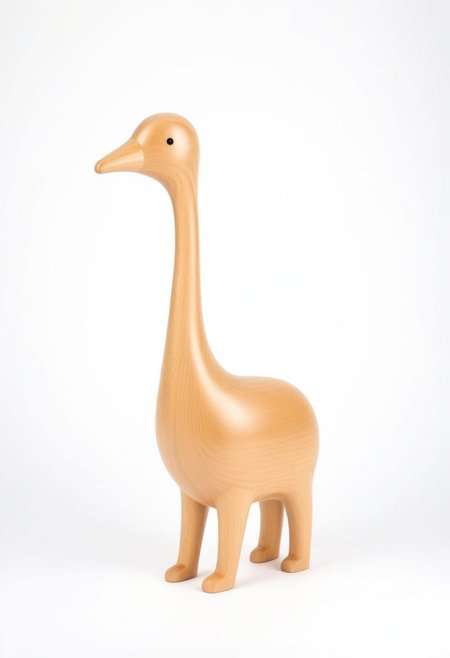 (expert craftsmanship:1.8), (high resolution, product photography, photo studio background:1.2), (modern wooden toy animal, avian creature:1.8), (fine wood, realistic wood material:1.5), (simple form, abstract form, multiple parts:1.9), (finely crafted parts, simple shape, elegant shape, ambiguous shape, stout shape, innocent shape:1.4), (comfortable, playful, friendly:1.5), (tall, lanky, whimsical:1.7), (Bauhaus Design aesthetic:1.7)