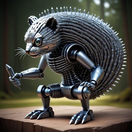 embedding:lazyup, 1girl, cyborg squirrel, bolt-shaped tail, gleaming metallic fur, holding a acorn made of hex nuts, standing in a forest of screw-twisted trees, glowing washers as mushrooms, fastenerswm <lora:FastenersWMv0.4:1.0000000000000002> <lora:TrendCraft_The_Peoples_Style_Detailer-v2.0A-3_13_2025-PonyXL:0.4000000000000001>
