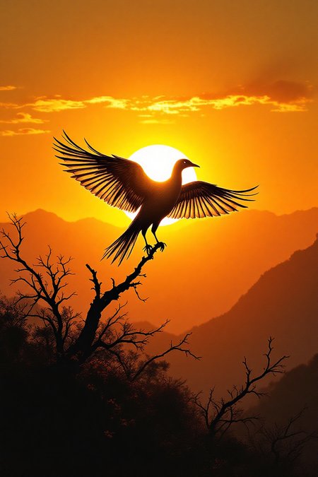 Very beautiful and elegant bird at sunset, masterpiece, logo aesthetics, minimalist illustration, ink art.