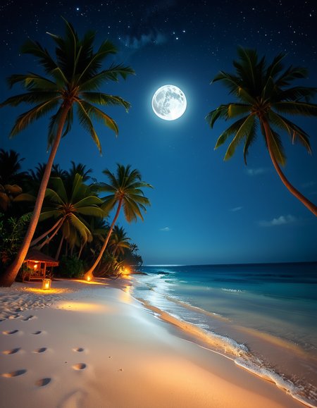 tropical beach at night
