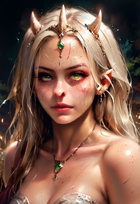 Dathomirian Zabrak alien, small white horns, red skin, Luminous eyes looks at the camera, 
Beautiful picture of the character, character portrait, character portrait, 🤤  character art, epic portrait illustration, Details character portrait, neo-artcore and high quality portrait, fantasy concept art portrait, detailed matte fantasy portrait, charlie bowater art style, Detailed beautiful portrait, fantasy art portrait, mythp0rt
oil painting, dark, chiaroscuro, low-key