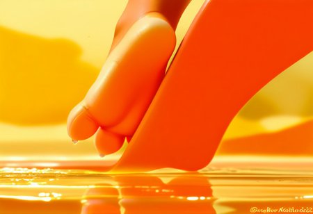 score_9, score_8_up, Score_7_up, score_6_up, score_5_up, Chimchar, Pokemon (creature), monkey, peach colored feet, 3 toes, foot focus, water, surfing, feet on surfboard, wet on feet, close-up
