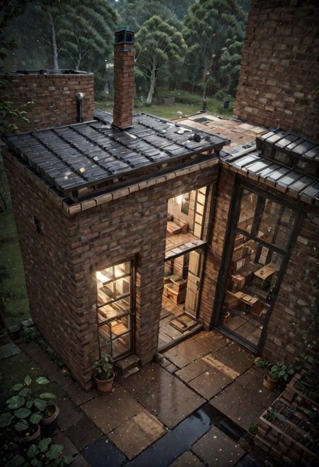 (a small house with chimney,  big window,  metal roof,  wooden floor:1.3),  (shot from outside,  extra long shot,  wide-angle lens,  POV,  DOF:1.2),  (direct sunlight,  dramatic lighting,  ray tracing,  clear shadow,  light pollution:1.1),  (harmonious color:1.1),  brickhouse,<lora:EMS-277822-EMS:0.800000>,brickhouse, great lighting, shadowrun_character, shadowrun_dungeon, shadowrun_surface, shadowrun_dungeon_party, shadowrun_party, cyberpunk, netrunner, enforcer, shaman, oni, courier, neo-aztec, high-tech lowlife, masculine, feminine, OverallDetail