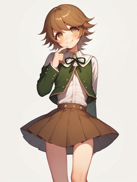 score_9,score_8_up,score_7_up,<lora:danganronpa_all:1>,1boy, character: fujisaki chihiro, solo, male focus, blush, smile, brown eyes, brown hair, short hair, school uniform, skirt, crossdressing, highres, otoko no ko, bad id, bad pixiv id