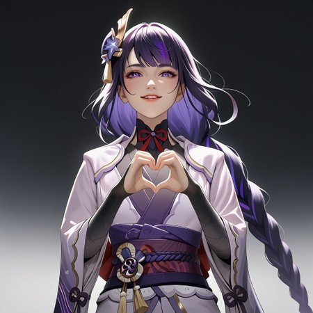 score_9,score_8_up,score_7_up,<lora:raiden_shogun_pony:1>,1girl,raiden_shogun_ckxl,solo,heart_hands,smile,black_hair,long_hair,streaked_hair,two-tone_hair,sidelocks,hair_ornament,absurdres,highres,;\),blunt_bangs,bridal_gauntlets,commentary,long_sleeves,looking_at_viewer,low_ponytail,mitsudomoe_\(shape\),obiage,one_eye_closed,,short_kimono,shoulder_armor,simple_background,white_background,wide_sleeves, mammamia, pinched hand pose
