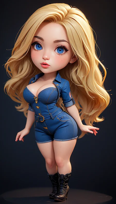 (in ARTIST style:1.7), (masterpiece:1.7), comics style,
somechibi, chibi, gorgeous character concept art of a beautiful woman leaning over, gorgeous, cute, tender beauty, breasts, Denim Overall, cleavage, seductive, voluptuous:2, long blonde hair, luscious lips, comic book art, rough colored sketch, (looking at the viewer), (simple background, dark background),
BREAK,
striking gray large eyes, aligned eyes,
(masterpiece:1.8), (highest detailed:1.8), (angle:1.8), perfectly lighted, (contrast), (saturated), (((sharp focus))), (hyperdetailed:1.3), (intricate details:1.2), (Refined details:1.3),
(best quality:1.5), highly detailed textures, vibrant colors, (finely detailed beautiful eyes and detailed face),extremely detailed CG unity 8k wallpaper, (masterpiece:1.8), (highest detailed:1.8), (angle:1.8), perfectly lighted, (contrast), (saturated), (((sharp focus))), (hyperdetailed:1.3), (intricate details:1.2), (Refined details:1.3), (best quality:1.5), highly detailed textures, vibrant colors,
(ultra sharp focus:1.8), (detailed skin:1.8), (thin lines:1.8), (best quality:1.8), <lora:glowneon_xl_v1:0.7>
<lora:SomeChibi_Chibi_Style:1>