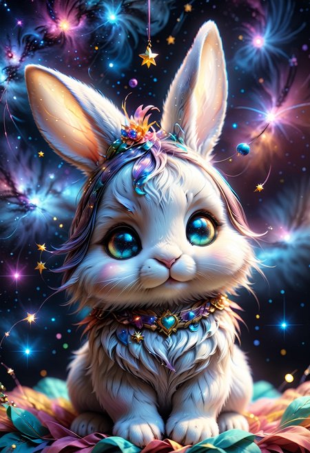 (((videogame_style))), (sharp focus:1.2), lineart, flat color, monochrome, greyscale, depth of field, bokeh, 8k, OLED, 1 baby bunny, being playful, wearing ribbon choker in different colours, different fur, super cute,, The bunny raises its paws towards the viewer, in the galaxy, space bunny lying on a ruffled pillow in the clouds,lluminated by the ethereal glow of cosmic lightning, the light is reflecting shadows on the cute animal, for the viewer, it appears alive, as if a glimpse of its inner sparkle is possible, star sky, peacful and grateful atmosphere, painted hearts, magical atmosphere, close up, (((cuteness overload))), <lora:detailed_notrigger:0.9>, zhibi <lora:zhibi:0.8>, <lora:tweak-detail-xl:0.7> <lora:Jed-Cosmos-sdxl:0.7> Jed-Cosmos