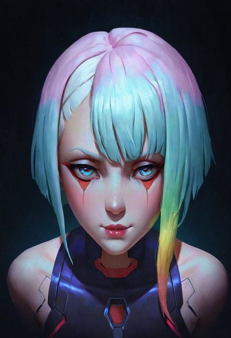 nsfw, naranbaatar, masterpiece, semirealism, painterly, best quality, solo,  lucy (cyberpunk), face shot, cute expression,