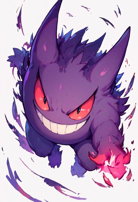 score_9, score_8_up, score_8,
gengar, solo, no humans,  red sclera,  v-shaped eyebrows, black eyes, evil smile, 
floating, looking at viewer, white background