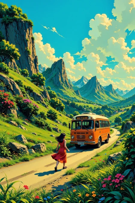 a woman running after the bus beautiful  landscape, morning, woman, very intricate, very detailed, sharp, bright, colorful, <lora:Hand v2:0.5> <lora:Anti-Blur:1><lora:Insane Detail Slider:0.25>  <lora:flux.1_lora_flyway_Epic-detail_v2:0.3> <lora:fluxenhancer:0.25> <lora:ROWER:0.6> <lora:flux-charmer-v1-1:0.4><lora:Vibrantly_Sharp_style_v.5:0.4> <lora:The_Dark_Side_Of_The_Future:0.3> <lora:Anime_style:0.8> anime style