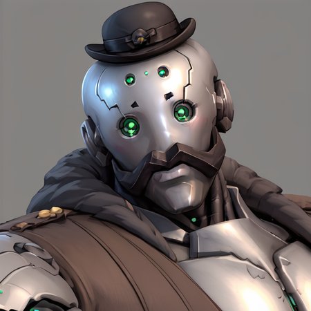 portrait of bob_ow man, robot, bowler hat,  <lora:B.O.B._Overwatch:.8>
