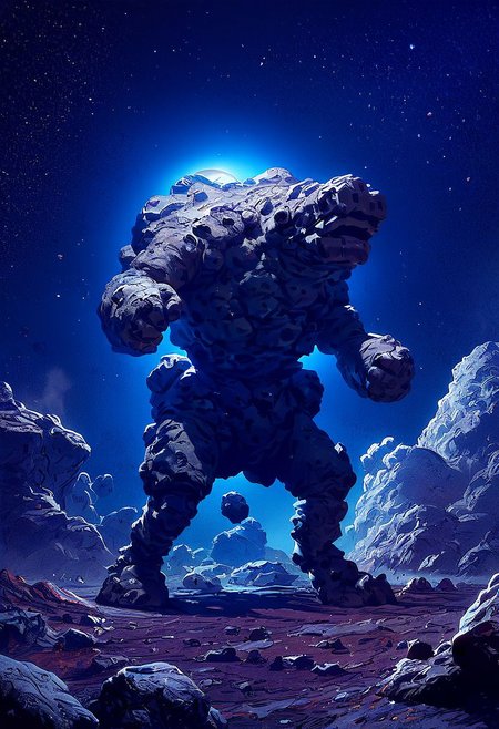 score_9,score_8_up,score_7_up, automaton:.7, 
giant rock golem, rough rocks, rough stone, unpolished, dirty, ancient, STANDING, OUTERSPACE, STARTS, ASTEROID ROCK, SPACE, NIGHT