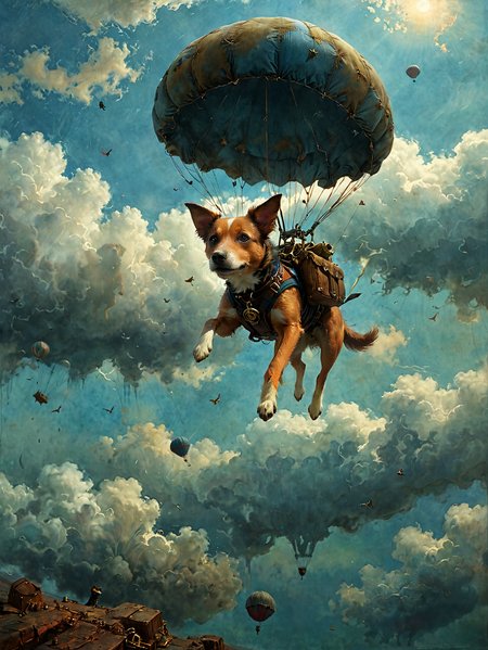 steampunk style, Professional photography. 

A dog floating through the air suspended from a parachute.

<lora:OMG-Is-DucHaiten_v1.0:1.0>
<lora:sdxl_lora_beksinski-000018:0.4> digital artwork by Beksinski 
<lora:The_Dark_Side_of_the_Earth:0.2>