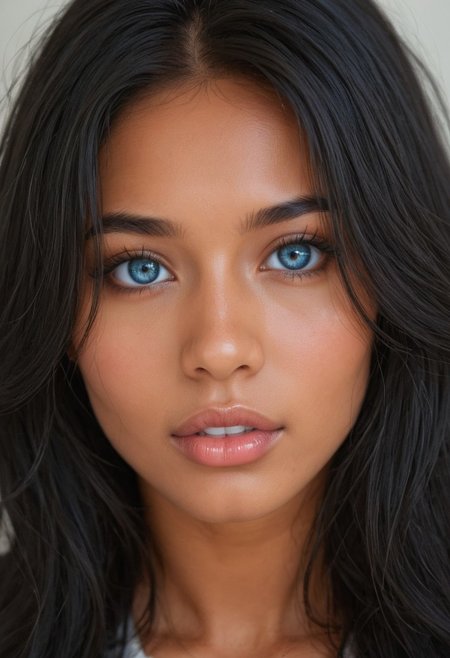 score_9, score_8_up, score_7_up, Expressiveh, pakistani female, large eyes, blue eyes, plump lips, pretty face, tanned skin, perfect face, beautiful, long hair, black hair, detailed face, skin texture,