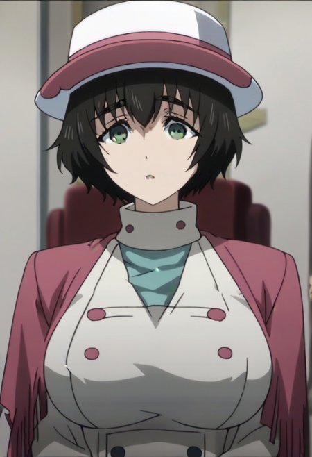 source_anime, official anime artwork, screencap, anime screencap, best quality, <lora:Mayuri_Shiina:1>solo girl, green eyes, thick eyebrows, Mayuri coat, white headwear, ,,,,,,,,,,,,,,,,,anime coloring, anime screencap, 1girl,Solo ,, anime,PUFFY nipple,huge breasts,,,official art, Uncensored ,Unedited ,,,,,,,,,,,,,,