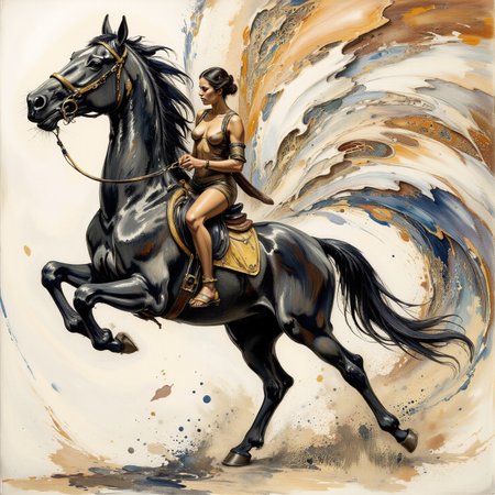 Surrealism themed artwork depicting black-toned Irish skinless galloping horse, steampunk, intricate white and gold fractal, damaged, billowing bright dust, very detailed. The overall feel of the image is of clarity and balanced space, with distorted people and items interacting in unusual ways. Additionally the image incorporates elements of mixed media including flowing lines drawn with fine pens and appliqued bronzeleaf. The general effect is of elaborate surreal and absurdist elements interacting with each other to produce timeless fine art elegance. <lora:Paper_Marbling_Flux:0.5> <lora:Eldritch_Watercolor_for_Flux:0.5> <lora:BookOfKells-Rapid:0.3> <lora:Eldritch_Paint_Sketch_for_Flux_1.0.5:0.4> <lora:FLUX.1-DEV_-_Decadence_Art_style_LoRA:0.5> <lora:Midjourney_Whisper_BrushPulse_v01:0.6>