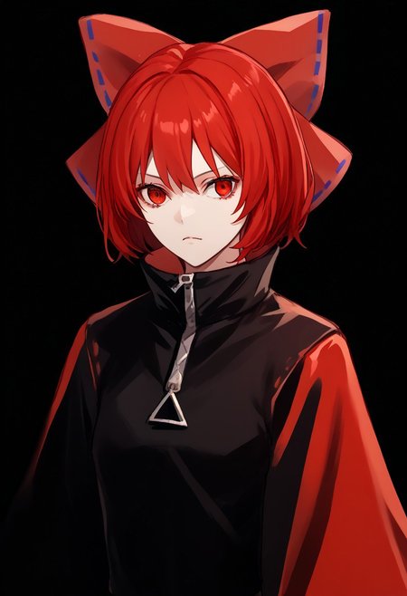 score_9, score_8_up, score_7_up, score_6_up, score_5_up, score_4_up, source_anime, solo, 1girl, 
sekibanki, rocknbeat, red hair, red eyes, hair bow, bodysuit, black gloves, two-tone cape, long sleeves, 
masterpiece, best quality, very aesthetic, absurdres,