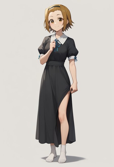 score_9,score_8_up,score_7_up,<lora:tainaka_ritsu_pony:1>,1girl, closed_mouth, black_dress, english_commentary, highres, tainaka_ritsu, don't_say_"lazy", looking_at_viewer, solo, no_shoes, smile, absurdres, black_hairband, full_body