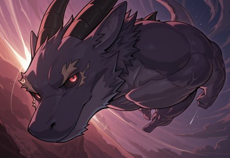 masterpiece,best quality,amazing quality, 5yuk4p0n9, 1boy, furry male, male focus, muscular male, muscular, pectorals, bara, solo, large pectorals, furry, abs, dragon, horn, dark sclera, full body , BREAK,  (head focus), solo ,
close-up,perspective,levitation, perspective,
scenery, cosmos,, looking at viewer, head close up, ( tail out of frame ), legs, arms, detailed toes, 5toes, 5 toes, 5fingers, (glowing eyes), glowing, 