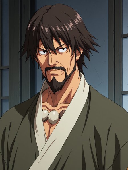 masterpiece, best quality, amazing quality, (anime coloring, 2D, anime:1.1), Saisyu Kusanagi, facial hair, 1 boy, solo, male focus