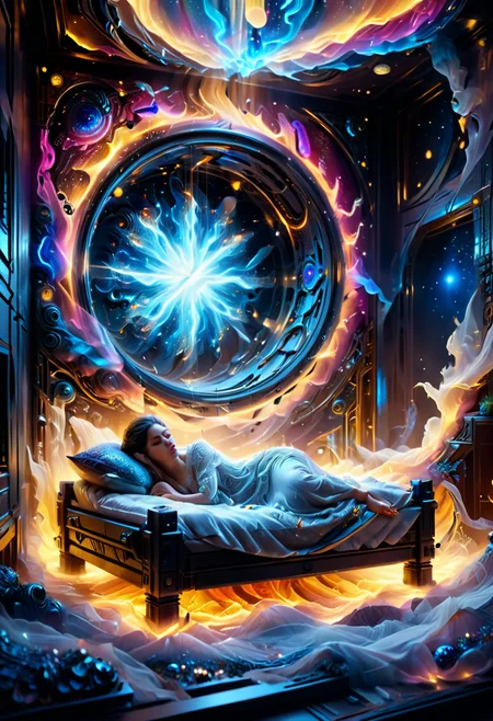 high quality, ultra detailed, abstract, fantasy, photo realistic, 4k, Fantastic lighting. Detailed shadows. intricate details, hyper-detailed, ultra-sharp, 8k , HDR+, glow,
3l3ctr0 An AI god asleep in a chamber of endless time ,
 <lora:3l3ctr0-SDXL:1>