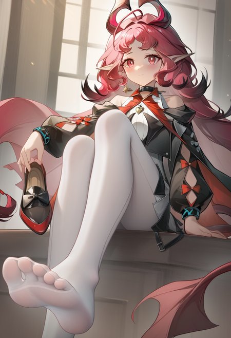 score_9,score_8_up,score_7_up,<lora:nymph_(arknights):1>,nymph_(arknights),foreshortening,toes,blush,jewelry,no_shoes,foot_focus,closed_mouth,soles,legs,1girl,skirt,looking_at_viewer,holding_shoes,solo,white_pantyhose,unworn_shoes,sitting,