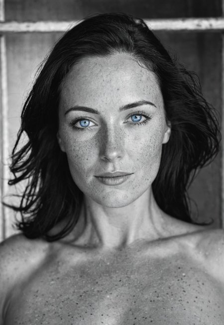safe_pos, Stunning B&W 35mm photo of a beautiful 38 years old Dutch woman, wide angle, full body, ((kinky outfit)), perfect face, absolute beauty, sexy pose, natural raven black hair, hair tight together very slick and kinky, blue eyes, perfect eyes, detailed eyes, detailed iris, freckles, freckles and moles all over body, realistic freckles, absolute perfect tits, big tits, soft tits, natural tits, perfect nipples, hairless vagina, no pubic hair, detailed vagina, realistic vagina, satisfied smirk, proud, happy, flirting, horny, sauna, shot on Kodak, lens flare, Camera="Hasselblad X1D 50c", Lens="Hasselblad XCD 90 mm f/3.2 ", "Aperture-of=f/2.8", "ISO=100", film grain, (ultra high res:1.2),(photo-realistic:1.3) (skin pores:1.1),