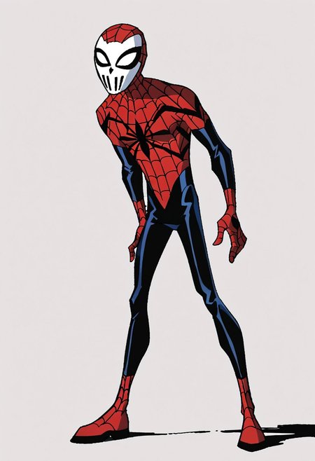 score_9_up, score_8_up, score_7_up, 1boy, skinny, solo, bodysuit, spider web print, mask, standing, SpecStyle, simple background <lora:teentitans_pony_v1:1>