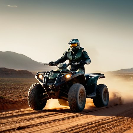 cinematic film still of  <lora:add-detail-xl:1>0
<lora:detailed:0.3>
<lora:perfection style:0.3>
<lora:xl_more_art-full_v1:0.3>
 <lora:halo style:0.9>
a man riding a four wheeler on a dirt road,outdoors,no humans,ground vehicle,scenery,motor vehicle,science fiction,mountain,car,vehicle focus,desert,dust , cinematic, filmic, dramatic light, sci fi, action themed, futuristic, halo style, shallow depth of field, vignette, highly detailed, high budget, bokeh, cinemascope, moody, epic, gorgeous, film grain, grainy