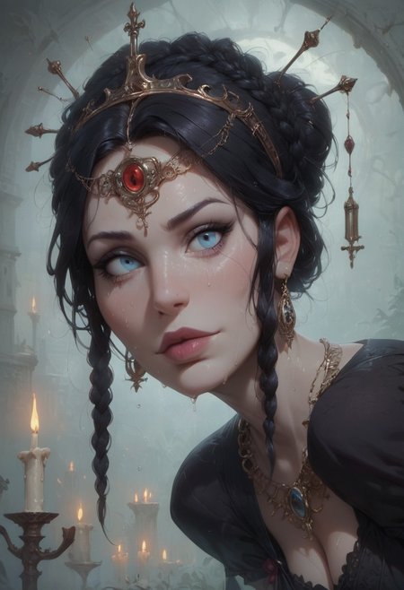 score_9, score_8_up, score_7_up, score_6_up, score_5_up, score_4_up, 1girl, adult,
Enigmatic gothic beauty, black lace dress, detailed headpiece, candlelit surroundings, ancient pillars and arches, dramatic lighting on face, jeweled necklace, intense stare
, big butt, booty, bubble butt, emphasis on her ass, huge ass, seductive, slutty, butt slut, steam, sweat,
, bent over