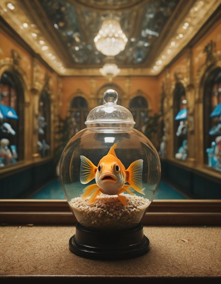 cinematic photo a goldfish celebrating in an aquarium, disco party, 35mm photograph, film, bokeh, professional, highly detailed, 4k, uhd, masterpiece