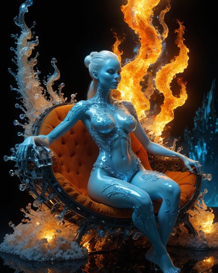 sexy bioengineered female anthropomorphic fire elemental lounging on a dais, organic bioluminescent patterns, partially opaque, full body, crystals, hauntingly beautiful, hyperrealistic, ultra resolution, professional photo, John Berkey Style page <lora:add-detail-xl:1.0>  <lora:xl_more_art-full_v1:0.4>   <lora:John Berkey Style:0.4>