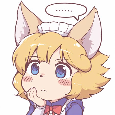score_7_up, score_6_up, source_anime, source_furry, vivid colors
BREAK
<lora:FloPDXL:1>  floSR, chibi, full body, solo, 1girl, dog girl, furry female, blue eyes, upper body, portrait, thinking, looking down, eyes down, (hand on own chin, stroking own chin:1.1), thought bubble, ..., concerned expression,  animal ears, animal nose, blonde hair, short hair, maid, maid headdress, frills, red bow, ribbon, puffy sleeves, zPDXL2, white background <lora:Ikiyouz-PonyXL-1024px:0.9>