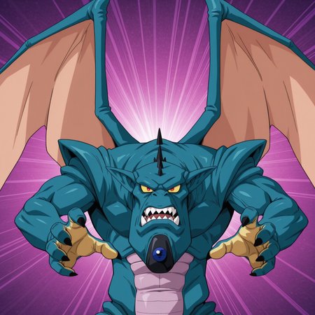2d, solo, male, 1boy, monster, blue skin, black head spikes, pointy ears, sharp teeth, wings, yellow sclera, red pupils, black claws, Oceanshen

BREAK best quality, amazing quality, very aesthetic, absurdres, newest, masterpiece, highres, high quality, upper body focus, irritated, looking at viewer, abstract background, fist